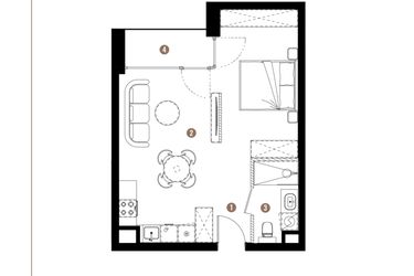 Rzut - Mieszkanie na sprzedaż 1 pokój o powierzchni 39,99 m² - numer F.B.01.49 w Apartamenty Reytana bud. F