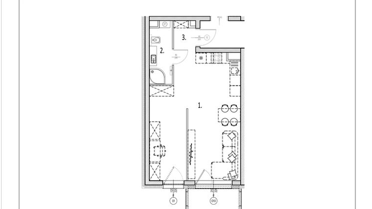 Rzut - Mieszkanie na sprzedaż 1 pokój o powierzchni 40,06 m² - numer 4 w Zachodnia 29