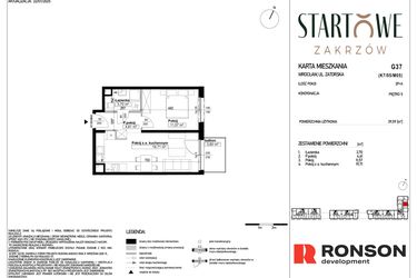 Rzut - Mieszkanie na sprzedaż 2 pokoje o powierzchni 39,59 m² - numer G37 w Osiedle Startowe