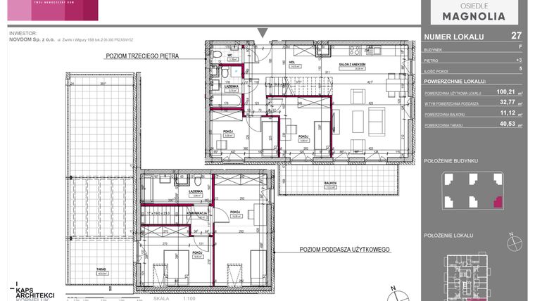 Rzut - Mieszkanie na sprzedaż 5 pokoi o powierzchni 100,2 m² - numer F27 w Osiedle Magnolia
