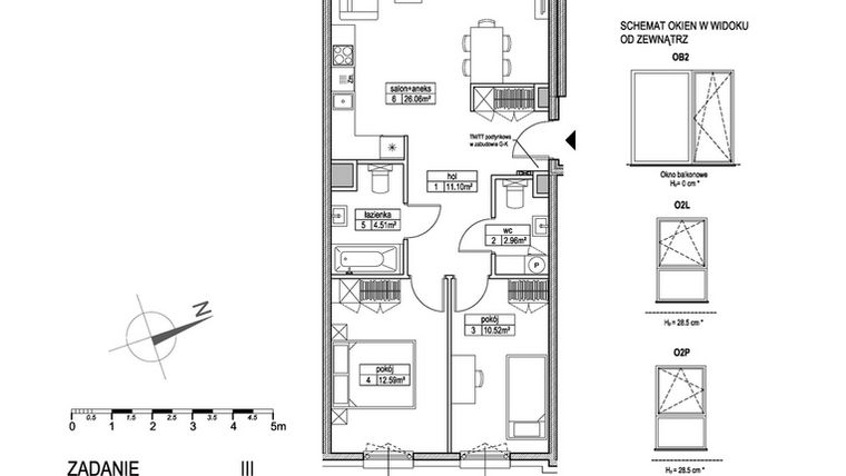 Rzut - Mieszkanie na sprzedaż 3 pokoje o powierzchni 67,67 m² - numer E.2.2.3 w Atut III