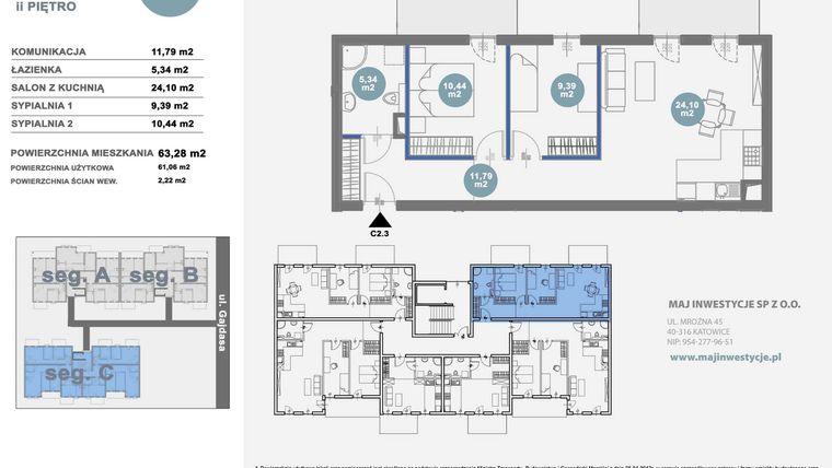 Rzut - Mieszkanie na sprzedaż 3 pokoje o powierzchni 61,06 m² - numer C2.3 w Nowy Radzionków