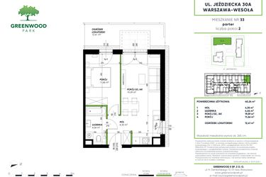 Rzut - Mieszkanie na sprzedaż 2 pokoje o powierzchni 40,24 m² - numer B 33 w Greenwood Park