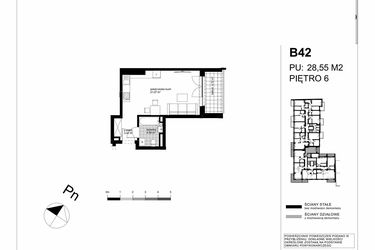 Rzut - Mieszkanie na sprzedaż 1 pokój o powierzchni 28,55 m² - numer B42 w Apartamenty Kopernika - etap II