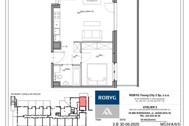 Rzut - Mieszkanie na sprzedaż 2 pokoje o powierzchni 38,72 m² - numer MC/H/A/0/3 w Modern City etap H