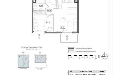 Rzut - Mieszkanie na sprzedaż 2 pokoje o powierzchni 47,54 m² - numer 6.A.31 w Urzeka bud. 6 i 7