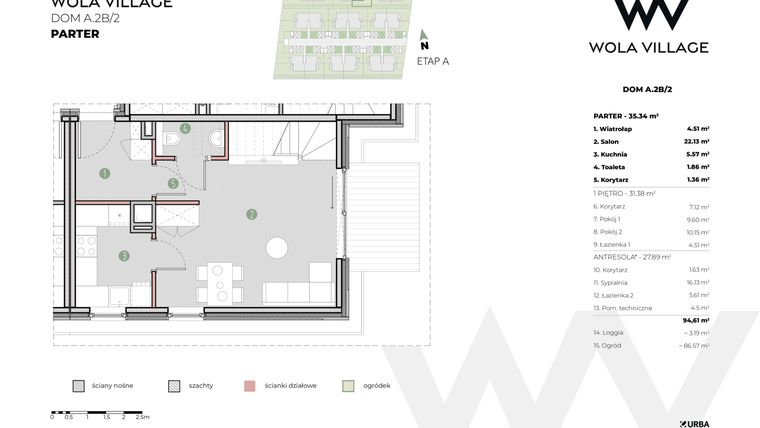 Rzut - Dom na sprzedaż 4 pokoje o powierzchni 95,07 m² - numer A.2B/2 w Wola Village