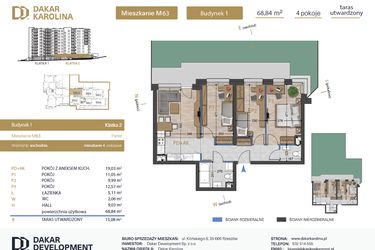Rzut - Mieszkanie na sprzedaż 4 pokoje o powierzchni 68,84 m² - numer 63 w Osiedle Dakar Karolina