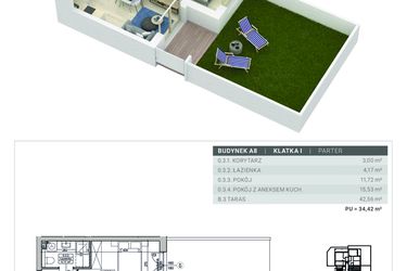 Rzut - Mieszkanie na sprzedaż 2 pokoje o powierzchni 34,42 m² - numer A.8.M3 w Sobola Biel A8