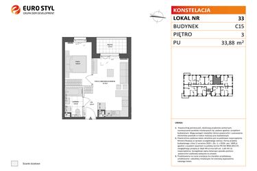 Rzut - Mieszkanie na sprzedaż 2 pokoje o powierzchni 33,88 m² - numer C15.33 w Konstelacja etap VI