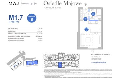Rzut - Mieszkanie na sprzedaż 1 pokój o powierzchni 27,42 m² - numer M1.7 w Osiedle Majowe 2.0