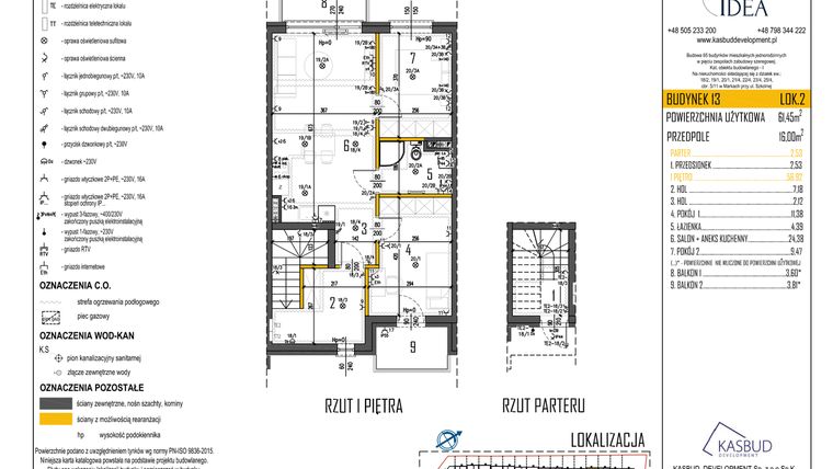 Rzut - Mieszkanie na sprzedaż 3 pokoje o powierzchni 61,45 m² - numer 13-L2 w Osiedle Idea etap I