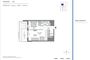 Rzut - Mieszkanie na sprzedaż 2 pokoje o powierzchni 48,42 m² - numer 1.10 w SEAHall
