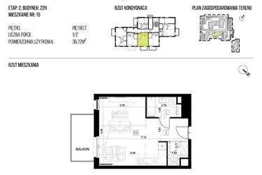 Rzut - Mieszkanie na sprzedaż 1 pokój o powierzchni 36,64 m² - numer 22H/15 w NATURAMA II