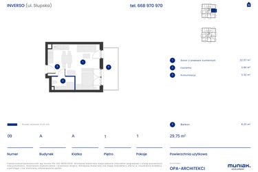 Rzut - Mieszkanie na sprzedaż 1 pokój o powierzchni 29,75 m² - numer A.09 w Osiedle Inverso
