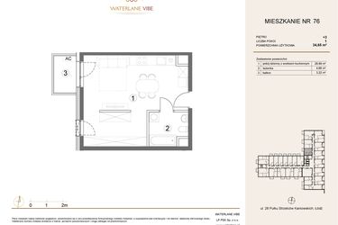 Rzut - Mieszkanie na sprzedaż 1 pokój o powierzchni 34,65 m² - numer 76 w Waterlane Vibe