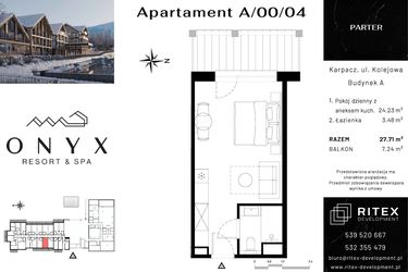 Rzut - Mieszkanie na sprzedaż 1 pokój o powierzchni 27,71 m² - numer 00.A4 w Onyx Resort & Spa