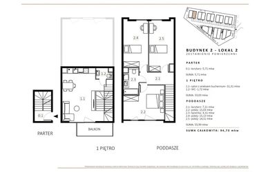 Rzut - Mieszkanie na sprzedaż 3 pokoje o powierzchni 96,1 m² - numer B2/M2 w Wille Estezja