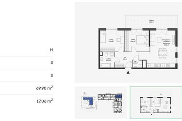 Rzut - Mieszkanie na sprzedaż 3 pokoje o powierzchni 69,9 m² - numer HB0302 w Holm House 5