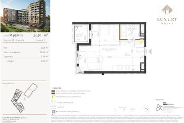 Rzut - Mieszkanie na sprzedaż 1 pokój o powierzchni 34,5 m² - numer M49/KL1 w LUXURY POINT