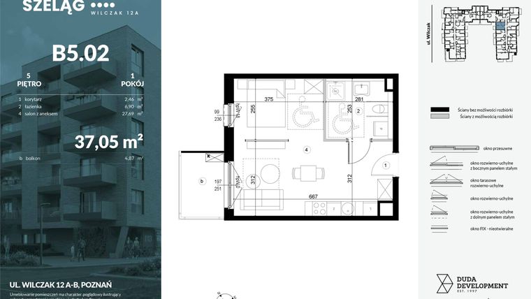 Rzut - Mieszkanie na sprzedaż 1 pokój o powierzchni 37,05 m² - numer B5.02 w Dobry Szeląg