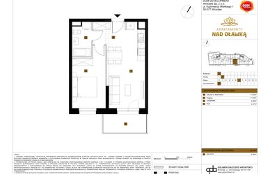 Rzut - Mieszkanie na sprzedaż 2 pokoje o powierzchni 38,42 m² - numer 86 w Apartamenty nad Oławką