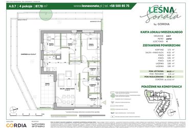 Rzut - Mieszkanie na sprzedaż 4 pokoje o powierzchni 87,78 m² - numer A.0.7 w Leśna Sonata