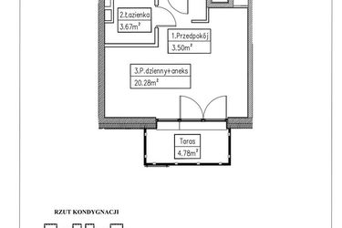 Rzut - Mieszkanie na sprzedaż 1 pokój o powierzchni 27,45 m² - numer 23 w Działkowa 68