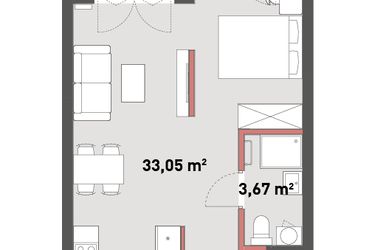 Rzut - Mieszkanie na sprzedaż 1 pokój o powierzchni 39,67 m² - numer A.05.16 w Żelazna 54