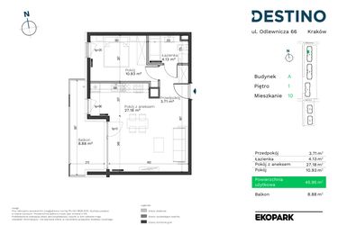 Rzut - Mieszkanie na sprzedaż 2 pokoje o powierzchni 45,95 m² - numer A-10 w Destino