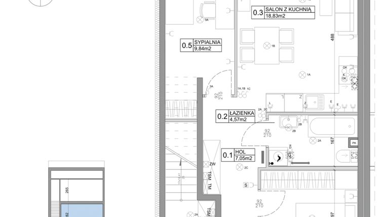 Rzut - Mieszkanie na sprzedaż 3 pokoje o powierzchni 51,15 m² - numer 57 w Boska Ksawerowska IV