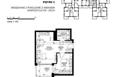 Rzut - Mieszkanie na sprzedaż 2 pokoje o powierzchni 41,83 m² - numer C2-M37 w Stacja Łódź V – etap C2
