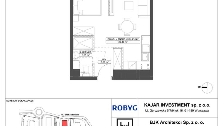 Rzut - Mieszkanie na sprzedaż 1 pokój o powierzchni 33,8 m² - numer C.2M10 w Foresteria