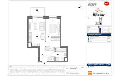 Rzut - Mieszkanie na sprzedaż 2 pokoje o powierzchni 41,05 m² - numer D36 w Osiedle Bokserska 71 Etap 2 Faza 3