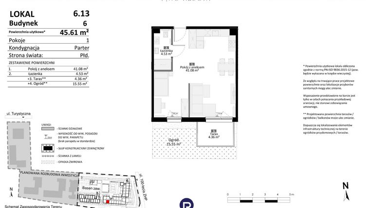 Rzut - Mieszkanie na sprzedaż 2 pokoje o powierzchni 45,61 m² - numer 6.13 w Pino Resort