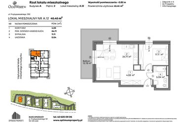 Rzut - Mieszkanie na sprzedaż 2 pokoje o powierzchni 45,45 m² - numer A.12 w Och!Widzew