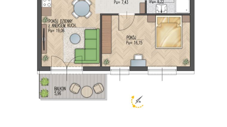 Rzut - Mieszkanie na sprzedaż 2 pokoje o powierzchni 48,86 m² - numer 32 w Enklawa Starosielce
