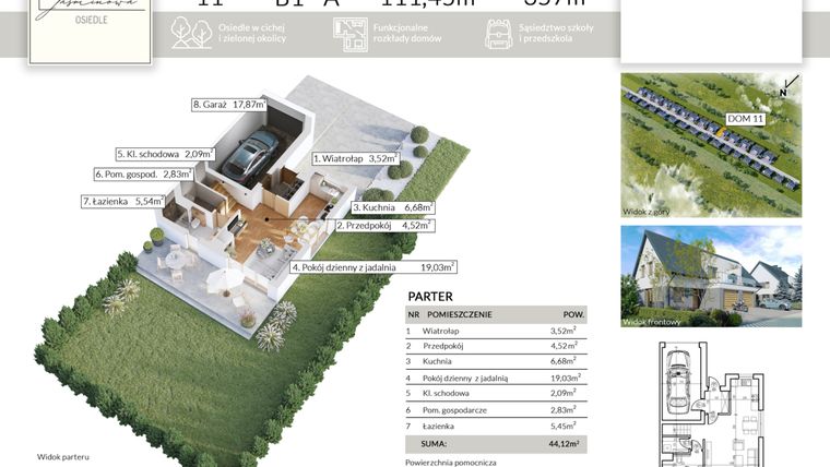 Rzut - Dom na sprzedaż 5 pokoi o powierzchni 111,45 m² - numer 11 w Osiedle Jaśminowa