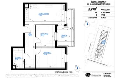 Rzut - Mieszkanie na sprzedaż 3 pokoje o powierzchni 58,29 m² - numer 49 w Vieniava edycja druga