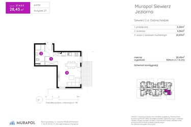Rzut - Mieszkanie na sprzedaż 1 pokój o powierzchni 28,43 m² - numer 27.A.0.3 w Murapol Siewierz Jeziorna bud. 27 i 28