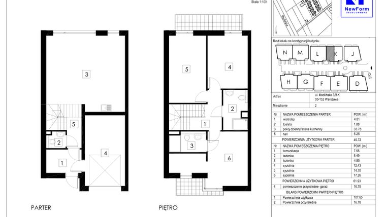Rzut - Dom na sprzedaż 4 pokoje o powierzchni 124,43 m² - numer K2 w Dębowa Residence