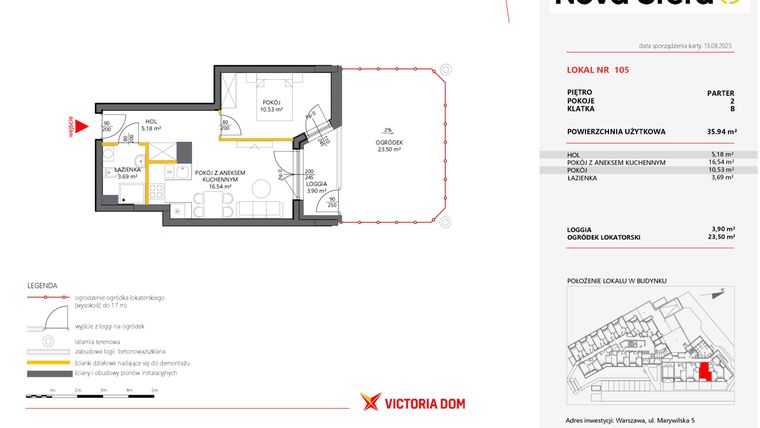 Rzut - Mieszkanie na sprzedaż 2 pokoje o powierzchni 35,94 m² - numer 105 w Miasteczko Nova Sfera 5