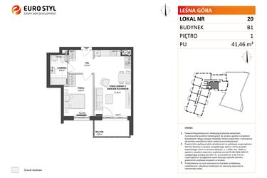 Rzut - Mieszkanie na sprzedaż 2 pokoje o powierzchni 41,46 m² - numer 20 w Leśna Góra