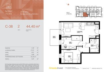 Rzut - Mieszkanie na sprzedaż 3 pokoje o powierzchni 44,4 m² - numer M38_NF.c w Nowe Flisy II