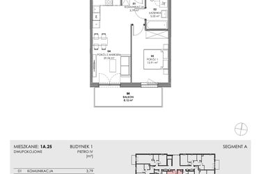 Rzut - Mieszkanie na sprzedaż 2 pokoje o powierzchni 42,24 m² - numer 1A.25 w Akacjowa Wita