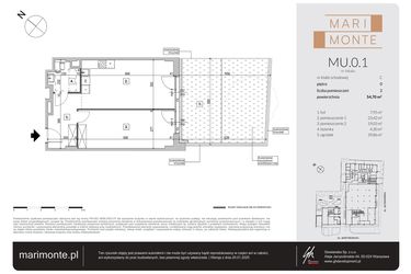 Rzut - Mieszkanie na sprzedaż 2 pokoje o powierzchni 54,7 m² - numer MU.0.1 w Marimonte - apartamenty inwestycyjne