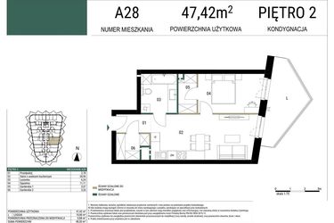 Rzut - Mieszkanie na sprzedaż 2 pokoje o powierzchni 47,42 m² - numer A28 w Drago