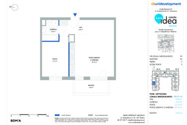 Rzut - Mieszkanie na sprzedaż 2 pokoje o powierzchni 49,47 m² - numer 30.4A w Osiedle Idea Aurora