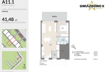 Rzut - Mieszkanie na sprzedaż 2 pokoje o powierzchni 41,48 m² - numer A11.1 w Gwiazdowo II