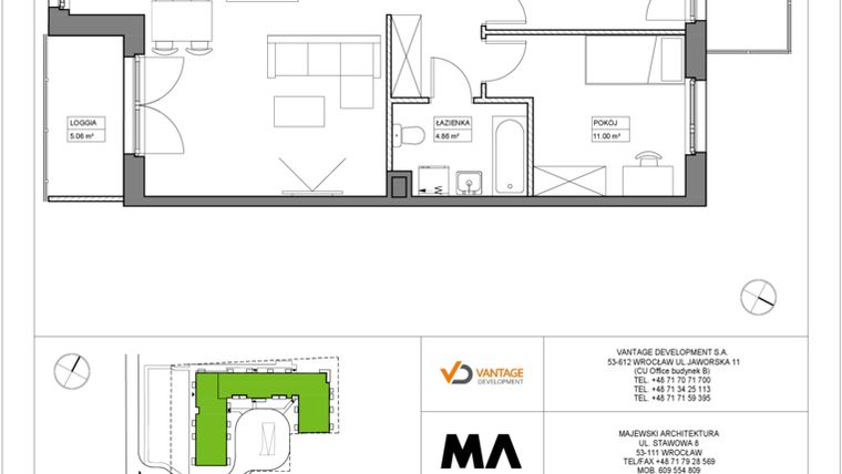 Rzut - Mieszkanie na sprzedaż 3 pokoje o powierzchni 65,98 m² - numer PT/A/1/12 w Przystanek Tarnogaj